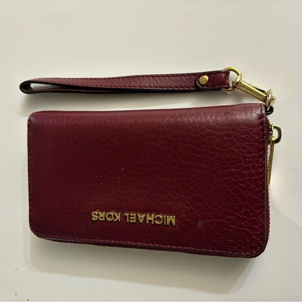 Michael Kors Burgundy Leather Zip-Around Wristlet/Wallet